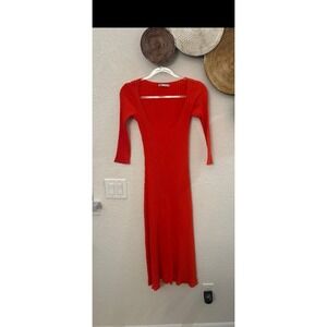 Zara coral ribbed long sleeve midi dress size Small